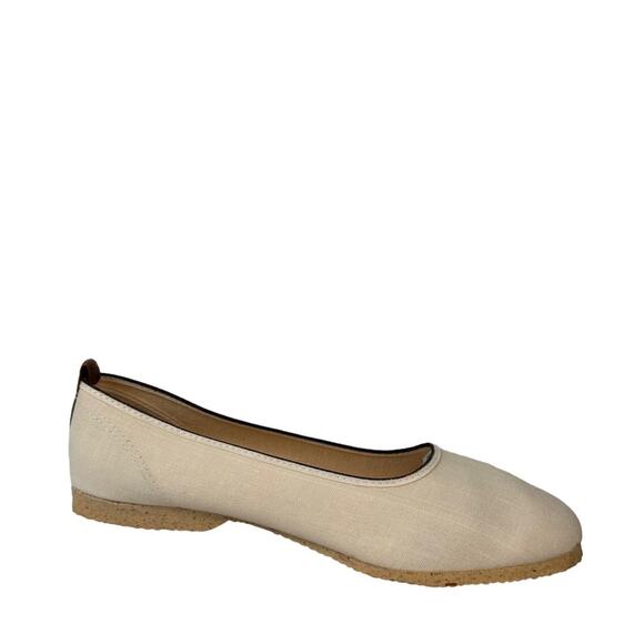 Canvas Ballet Flats Womens Size 10 Textured Rubber Outsole Cream Brown - Picture 4 of 12